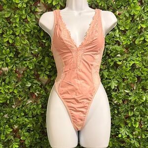 Pink Leather & Lace Bodysuit
